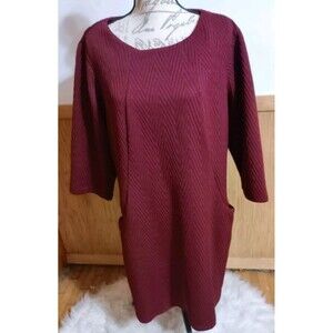 Sharagano Maroon 3/4 Sleeve Boat Neck Sheath Dress Women’s Size Plus 18W Zip